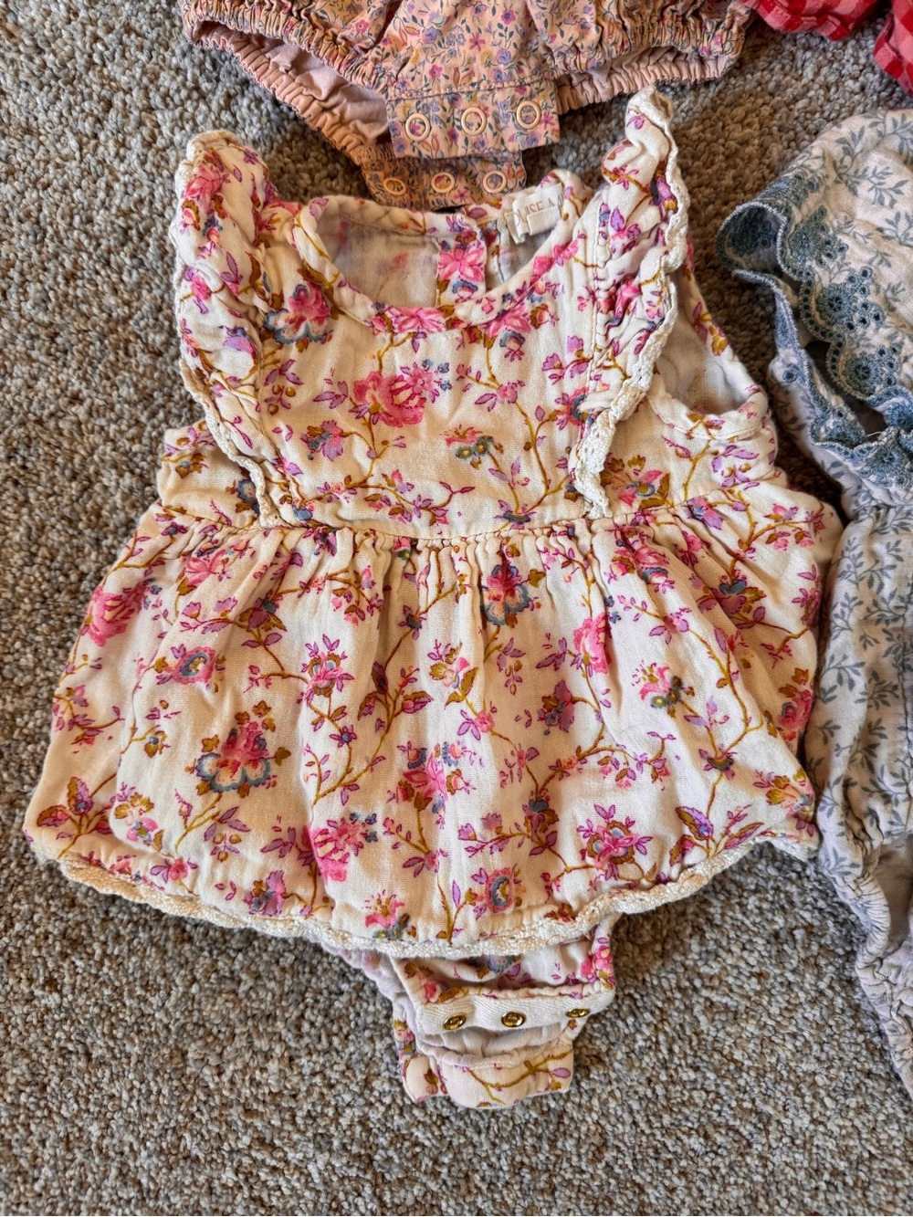 Set of 4 Baby Rompers - Floral & Gingham Mix in Coral, Red, Pink, Gray - Picture 2 of 5